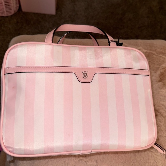 Victoria's Secret Handbags - Victoria's Secret Pink and White Striped Cosmetic Bag